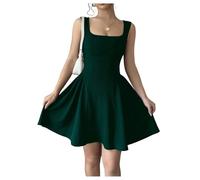 GORGLITTER Women's A Line Flared Swing Mini Tank Sundress Square Neck Ruffle Elegant Party Dresses Green XX-Large