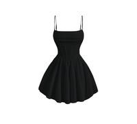 GORGLITTER Women's A Line Flowy Ruffle Mini Cocktail Dress Ruched Sleeveless Corset Textured Dresses Black Small