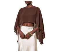 GORGLITTER Women's Asymmetrical Chiffon Cape Top Blouses Sheer Mesh Poncho | Cape Sleeve Crop Top, Summer Elegant Business Casual Outfit