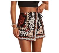 GORGLITTER Women's Boho Floral Wrap Mini Skorts Skirt Shorts Black