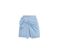 GORGLITTER Women's Bow Knot Front Wrap Denim Skirts High Waisted Bodycon Mini Cute Y2K Skirt Light Wash Large