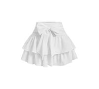 GORGLITTER Women's Bow Tie Front Tiered Ruffle Skirt A Line Flared Elegant Mini Cake Skirts White Small