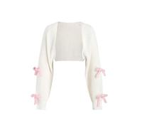 GORGLITTER Women's Bow Tie Open Front Cropped Bolero Shrugs Long Sleeve Knitted Cute Cardigans White Medium
