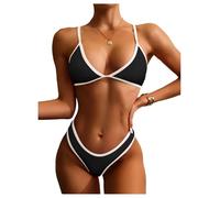 GORGLITTER Women's Brazilian High Cut Bikini Sets V Neck Padded Contrast Trim 2 Piece Sexy Swimwear Black Large