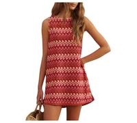 GORGLITTER Women's Colorful Striped Geo Print Summer Dresses Sleeveless Crewneck Slit A Line Mini Tank Dress Beach Vacation Outfits Hot Pink Medium