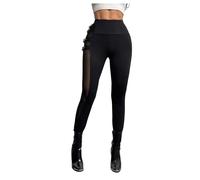 GORGLITTER Women's Contrast Mesh Sheer Sexy Leggings High Waisted Buckle Decor Punk Night Out Clubwear Pants Black Small