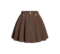GORGLITTER Women's Corduroy A Line Swing Mini Skirts High Waisted A Line Ruffle Elegant Short Skirt Brown Small