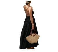 GORGLITTER Women's Criss Cross Backless Long Cami Dresses A Line Flared Flowy Maxi Vacation Sundress Black Medium