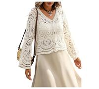GORGLITTER Women's Crochet V Neck Button Down Cardigans Hollow Out Long Sleeve Boho Holiday Tops Apricot Small