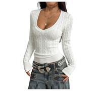 GORGLITTER Women's Deep V Neck Jumpers Sweaters Going Out Autumn Winter Top | Cable Knit, Long Sleeve, Fitted, Pullover, Party, Clubbing, Holiday, Festival Knitwear