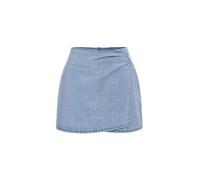 GORGLITTER Women's Denim Mini Skirts Asymmetrical Wrap Hem Ruched Low Rise Jeans Skirt with Shorts Medium Wash Large