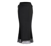 GORGLITTER Women's Elegant Mesh Maxi Skirts Ruched Summer Gothic Bodycon Long Skirts Beach Party Going Out Outfits Black L