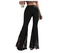GORGLITTER Women's Flared Wide Leg Trousers Contrast Lace Sexy Skinny High Elastic Waist Clubwear Party Pants Black X-Large
