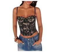 GORGLITTER Women's Floral Lace Bustier Corset Tops Asymmetrical Sleeveless Corsets Party Cami Tops Black Large