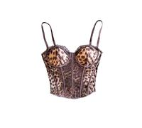 GORGLITTER Women's Floral Lace Bustier Corset Tops Sleeveless Asymmetrical Boned Vintage Cami Top Brown Medium
