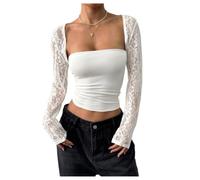 GORGLITTER Women's Floral Lace Sheer Cropped Cardigans Long Sleeve Light Weight Bolero Shrugs Summer Cardigan