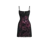 GORGLITTER Women's Floral Tie Front Ruched A Line Mini Dress Frill Trim Bodycon Cami Sundresses Purple Medium