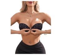 GORGLITTER Women's Front Fastening Underwire Bandeau Bras Strapless Push Up High Support Bras for Tube Dress Black Sequin Large