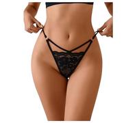 GORGLITTER Women's G-string Thongs Floral Lace Underwear Panties Cut Out Mid Rise Sexy Lingerie Thong Black Medium