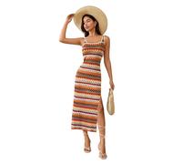 GORGLITTER Women's Geo Print Split Thigh Tank Bodycon Midi Dress Square Neck Sleeveless Beach Vacation Midi Dresses Multicolor Print Large