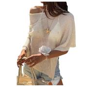 GORGLITTER Women's Glittery Poncho Cape Top Off The Shoulder Asymmetrical Loose Tshirts Beach Coverups Apricot Medium