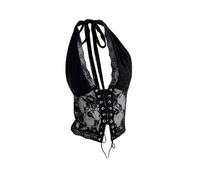 GORGLITTER Women's Gothic Sexy Lace Sheer Halter Tie Top Backless Lace Up Tie Front Skinny Rave Clubbing Tops Black Small