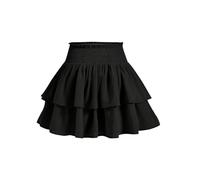 GORGLITTER Women's High Elastic Waist Tiered Ruffle Skirts A Line Flared Mini Smocked Casual Cake Skirt Black Large