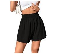 GORGLITTER Women's High Elastic Waist Wide Leg Shorts Paperbag Waist Loose Casual Beach Vacation Shorts Black Small