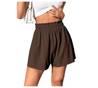 GORGLITTER Women's High Elastic Waist Wide Leg Shorts Paperbag Waist Loose Casual Beach Vacation Shorts Brown Medium
