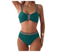 GORGLITTER Women's High Waisted Bikini Sets Geo Print Ruched 2 Piece Swimwear Holiday Bathing Suits Dark Green Small