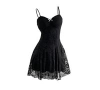 GORGLITTER Women's Lace A Line Flared Flowy Cami Mini Dresses Bow Front Sleeveless Going Out Gothic Dress Black Small