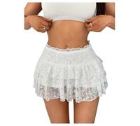 GORGLITTER Women's Lace A Line Flared Mini Skirts Low Waist Tiered Ruffle Hem Y2K Skirt White L