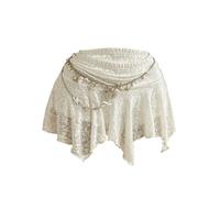 GORGLITTER Women's Lace Asymmetrical Ruffle Mini Skirts Low Waist A Line Flowy Party Going Out Skirt with Shorts Apricot Large