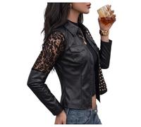 GORGLITTER Women's Lace Leather Jackets Button Up Sexy Party Motor Jacket | Long Sleeve, Collared, Fake Pocket, Fitted, Party Club Going Out Jackets, Autumn Outfit