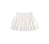 GORGLITTER Women's Layered Ruffle Skirt Shirred High Waist Summer Outgoing Mini Skirts White Petite L