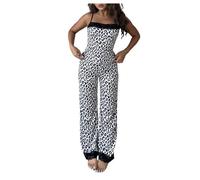 GORGLITTER Women's Leopard Print Contrast Lace Pyjama Sets Sleeveless Cami Top and Pants Pjs 2 Piece Summer Nightwear Black and White Small