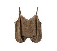 GORGLITTER Women's Leopard Print Contrast Lace V Neck Cami Tops Plus Size Spaghetti Strap Loose Summer Top Khaki 3X-Large Plus