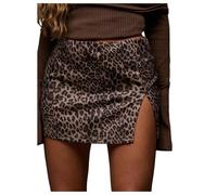 GORGLITTER Women's Leopard Print High Slit Mini Skirts Low Waist Bodycon Night Out Skirt Concert Outfits Brown X-Large