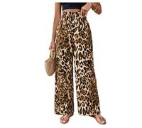 GORGLITTER Women's Leopard Print High Waisted Trousers Tie Front Wide Leg Casual Palazzo Pants Apricot Large