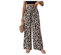 GORGLITTER Women's Leopard Print High Waisted Trousers Tie Front Wide Leg Casual Palazzo Pants Brown Small