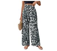 GORGLITTER Women's Leopard Print High Waisted Trousers Tie Front Wide Leg Casual Palazzo Pants Grey X-Large