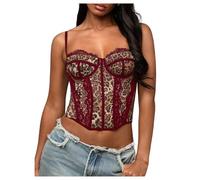 GORGLITTER Women's Leopard Print Lace Corset Tops Asymmetrical Bustier Crop Corsets Camisole Clubwear Burgundy Large