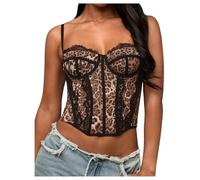 GORGLITTER Women's Leopard Print Lace Corset Tops Asymmetrical Bustier Crop Corsets Camisole Clubwear Brown Medium
