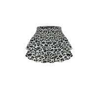 GORGLITTER Women's Leopard Print Layer Ruffle Hem Smocked Skirts A Line Flared Mini Skirt Grey L