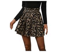 GORGLITTER Women's Leopard Print Pleated A Line Skirts Paperbag High Waist Going Out Short Skirt Coffee Brown Medium