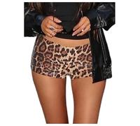 GORGLITTER Women's Leopard Print Sequin Mini Shorts Low Waist Sexy Skinny Party Club Shorts Coffee Brown X-Small