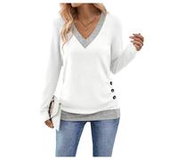 GORGLITTER Women's Leopard Print V Neck Long Sleeve T Shirts Button Front Contrast Trim Casual Tops White and Grey X-Large