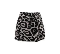 GORGLITTER Women's Leopard Twist Front Wrap Skorts High Waisted Straight Leg Casual Skirts Grey M