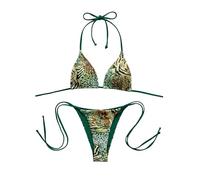 GORGLITTER Women's Leopard Zebra Print Bikini Sets Triangle Thong Swimwear 2 Piece Halter String Swim Suits Green X-Small