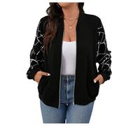 GORGLITTER Women's Lightweight Jackets Plus Size Geo Print Bomber Jacket | Autumn, Long Sleeve, Baseball, Collar, Zip Up, Going Out, Casual Outerwear, with Pocket